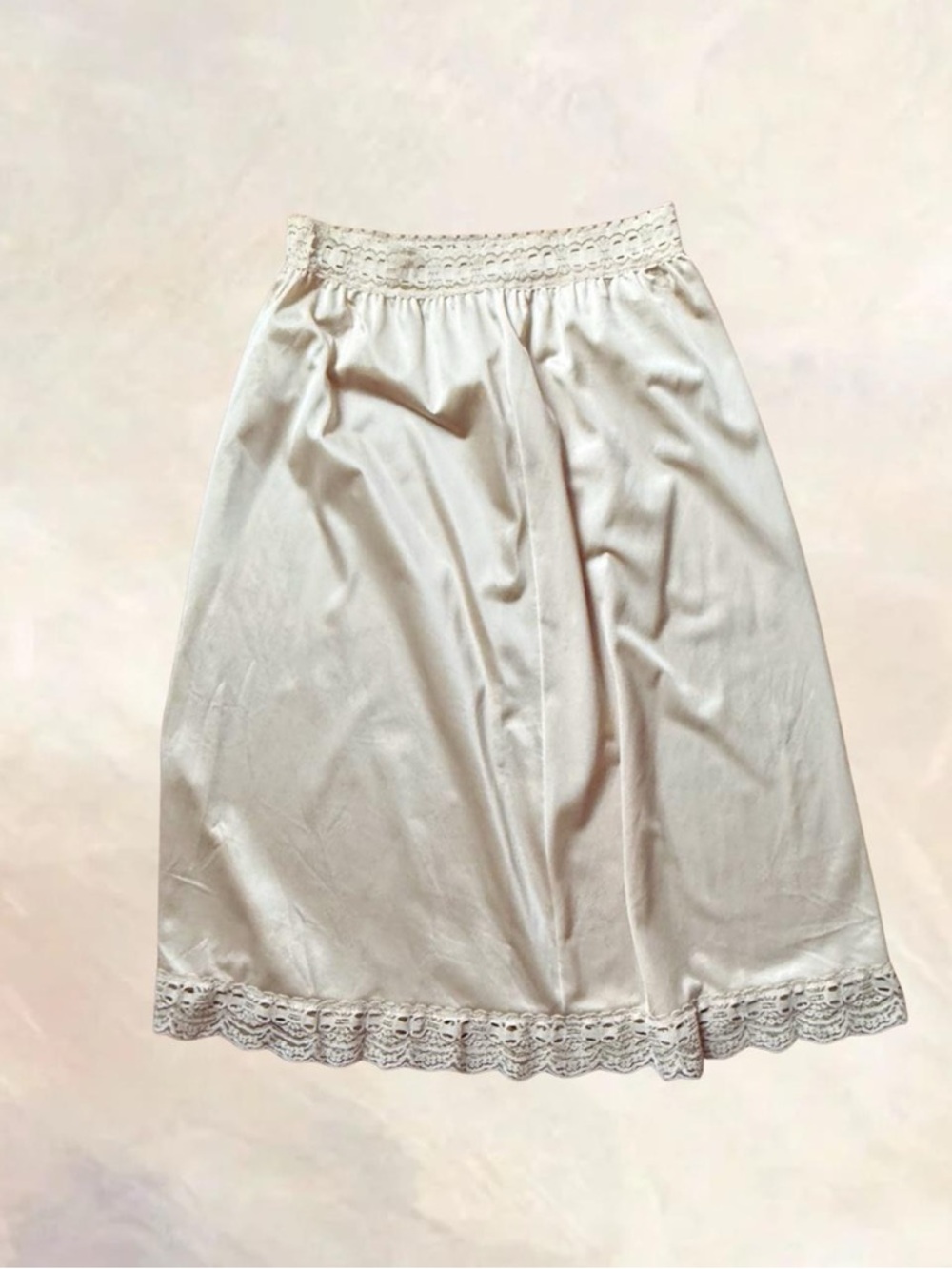 Olga Cream Lace-Trim Midi Slip Skirt
